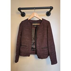 Massimo Dutti Womens Maroon Long Sleeve Round Neck Mid-Length Jacket Size 4